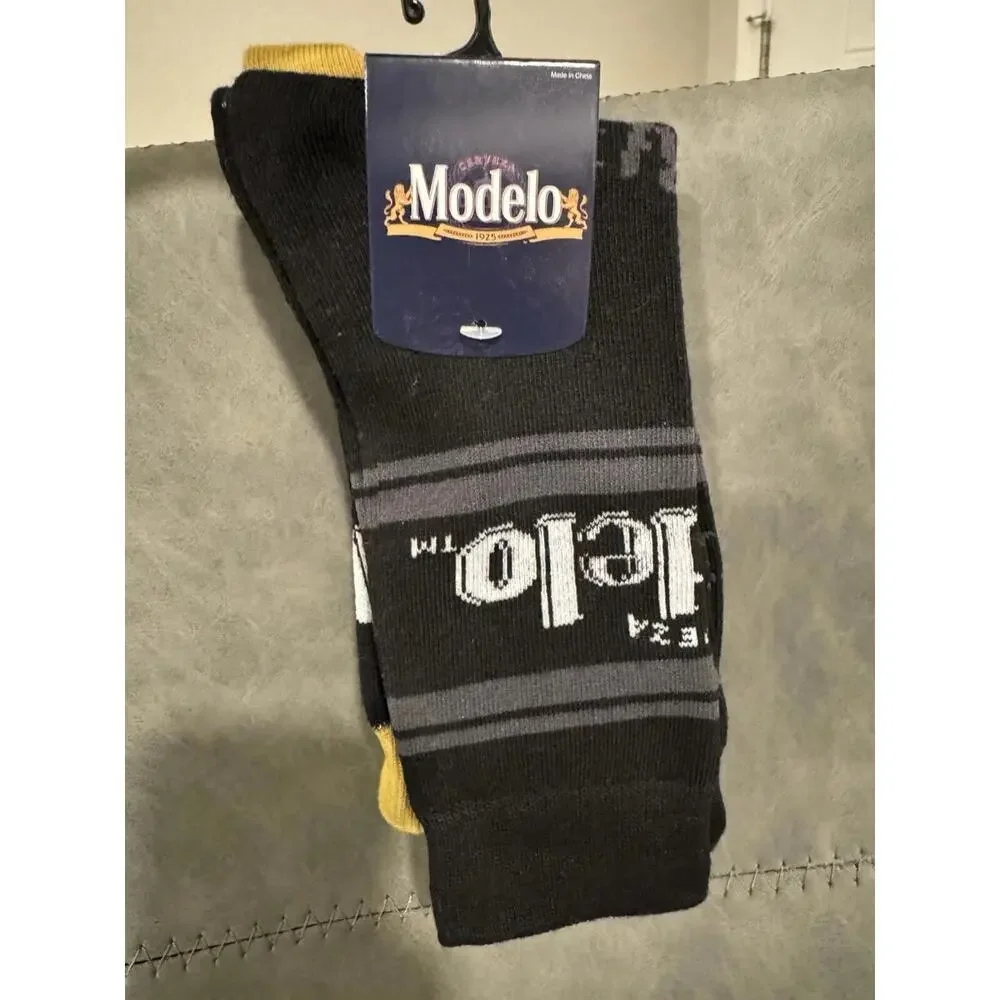 MODELO MEXICAN BEER 2 Pair‎ Novelty Crew Socks Men's Shoe Size 10-13.